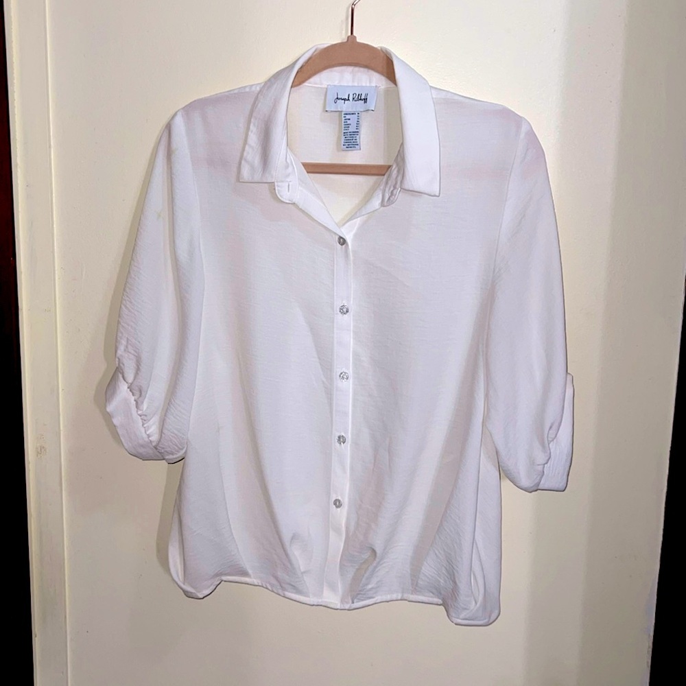 Joseph Ribkoff Relaxed Blouse Style 212281 in white 
with subtle metallic button